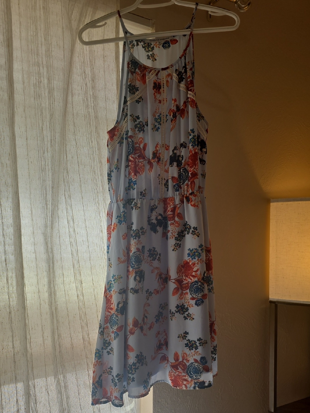 Collective Concepts White Mini Dress with Coral & Teal Floral Print